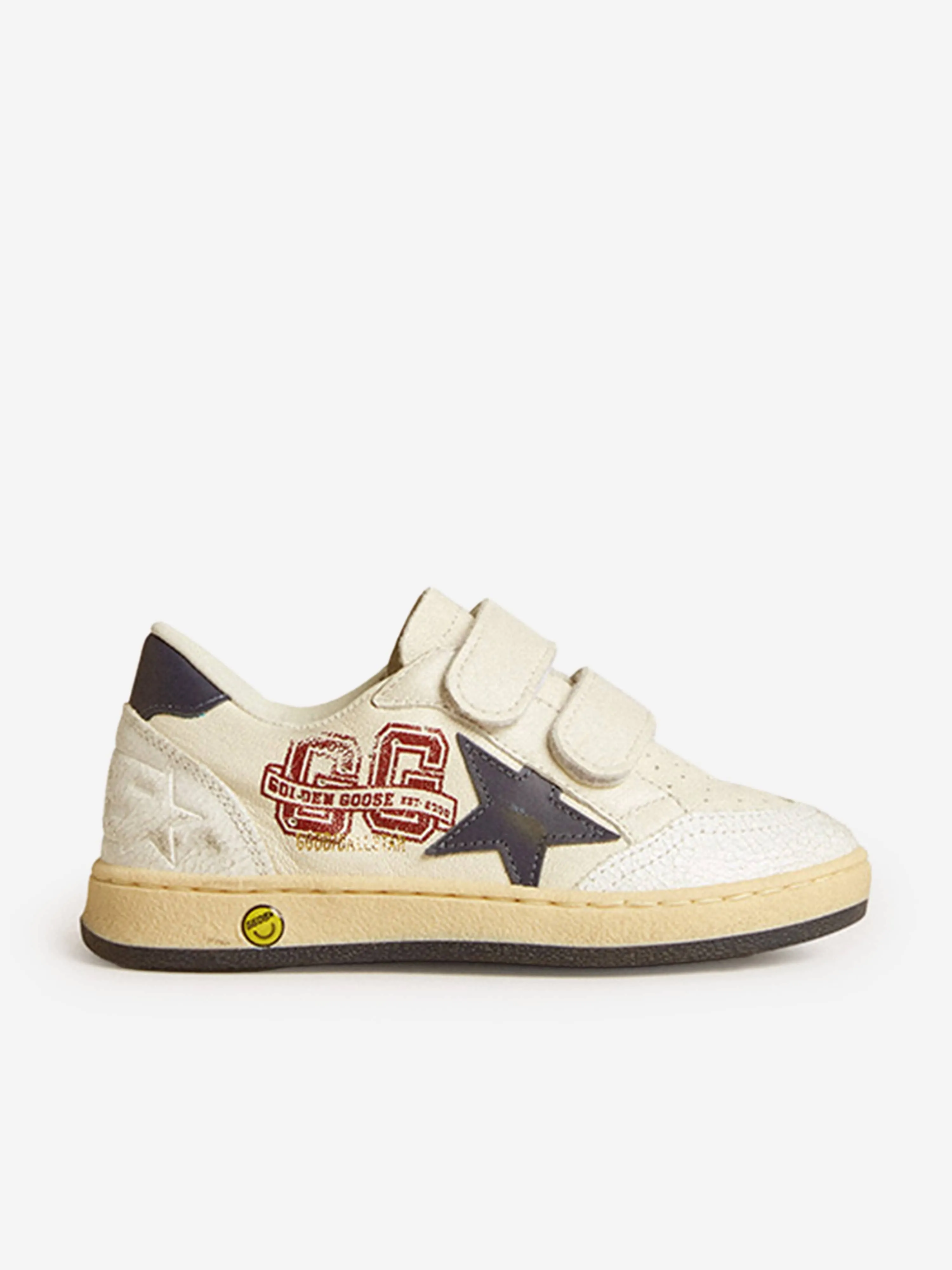 Boys Leather Ballstar Strap Trainers in White