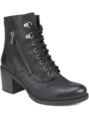Dorian Womens Faux Leather Block Heel Ankle Boots