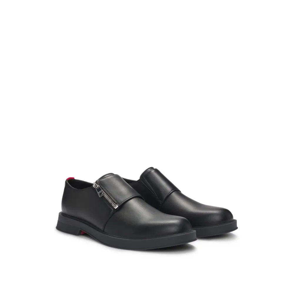 Leather monk shoes with quarter zip