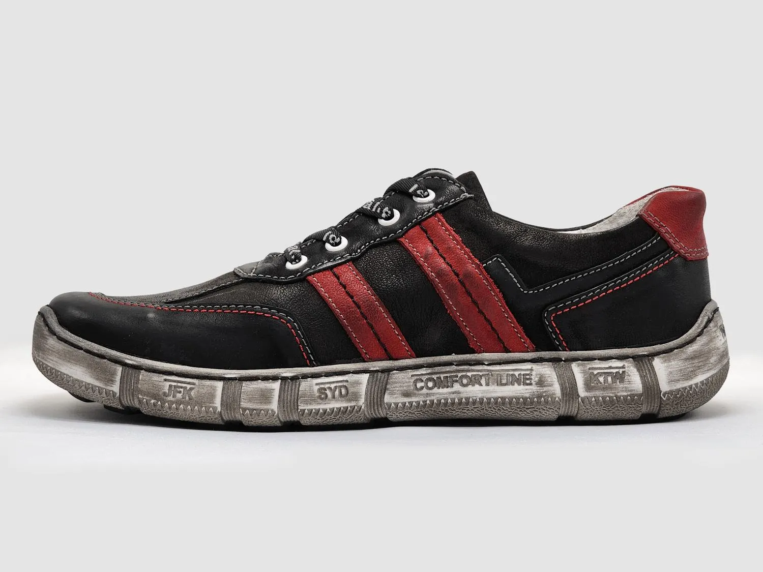 Men's Comfort Leather Shoes In Black/red