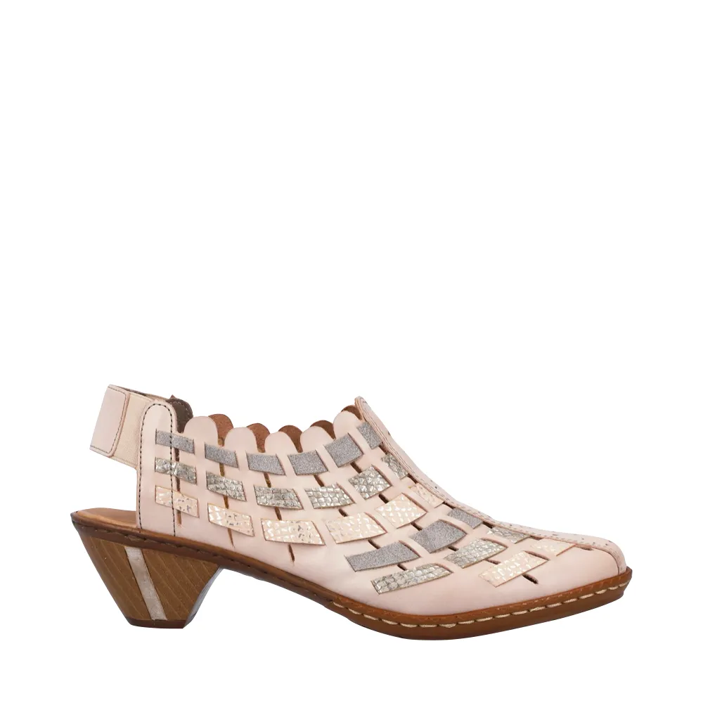 Rieker Women's Sina 78 Woven Heeled Slingback in Clay