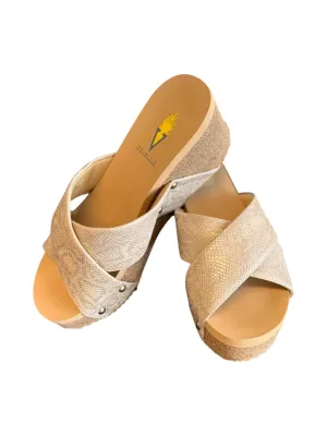 Riverside Wedge Sandals In Beige Croco
