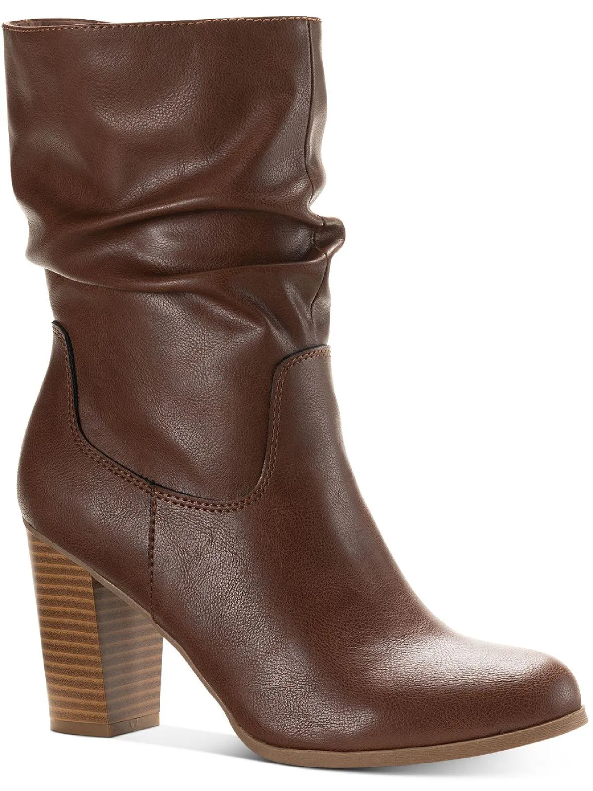 Saraa Slouch Womens Faux Leather Block Heel Mid-Calf Boots