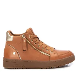 Women's Leather High Top Sneakers In Camel